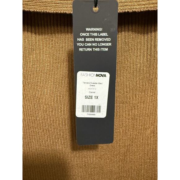NWT Fashion Nova Tamara Camel Ribbed Knit Sweater Maxi Bodycon Dress Size XL - Picture 10 of 16